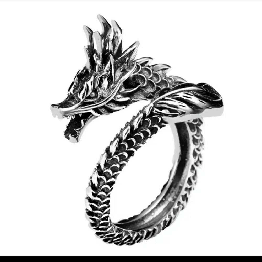 Sterling Silver Dragon Ring - Vintage Style - Adjustable Size - Stamped 925